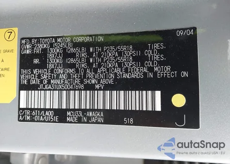 2005 Lexus Rx 330 from USA, damaged, VIN JTJGA31UX50047698